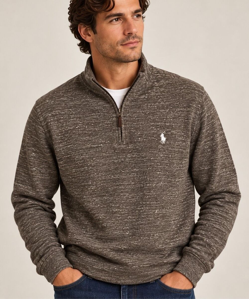 Polo Ralph Lauren Estate Rib Quarter Zip Sweater Men’s Large Brown Heather Prepp